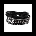 【studs×chain_W.RAP ブレス。 】チェーン ラインストーン二重巻き 黒 スタッズ レザー ブレスレット 病みかわいい シルバー ブラック ペア ロック パンク 重ね付け