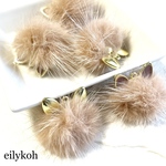 【変更あり】G176BG/2個/ベージュ　もふもふミンクファーの猫耳チャーム