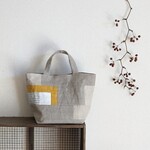 リネンのトートバッグ Sサイズ△パッチワーク　マスタード