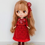 クリスマスのドレスセット/りか☆ブライス服＊クリスマスの紅いボレロとドレスと髪飾り