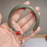 【値下げしました】手作り和田玉　C字手編みバングル　60mm〜