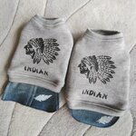 犬服！フワフワ暖か！インディアン！デニム重ね着
