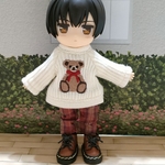 くまさんのセーターとパンツセット☆生成り×赤茶チェック☆ねんどろいどどーる服