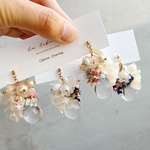 tweed ribbon×flower ピアス　イヤリング　リボン　チュール　ツイード　ピンク　パステル　花　フラワー　鈴蘭　大ぶり　ステンレス　ニッケルフリー　冬　秋　ボリューム　