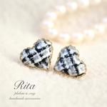 ハートのツイードチェックイヤリング♡monotone♡new