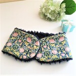 ふんわりあったか大人乙女のプチマフラーorネックウォーマー*うさぎとフラワーガーデン*ウサギ*シロツメクサ*ネイビー*上品カラー*プードル