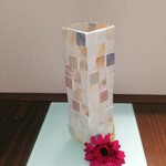 花瓶 シェルとガラスモザイク 藤紫