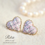 ハートのツイードチェックイヤリング♡Lady♡
