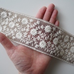 【70㎝カット済み】　カラー　チュール　インド刺繍リボン 【ベージュ】　