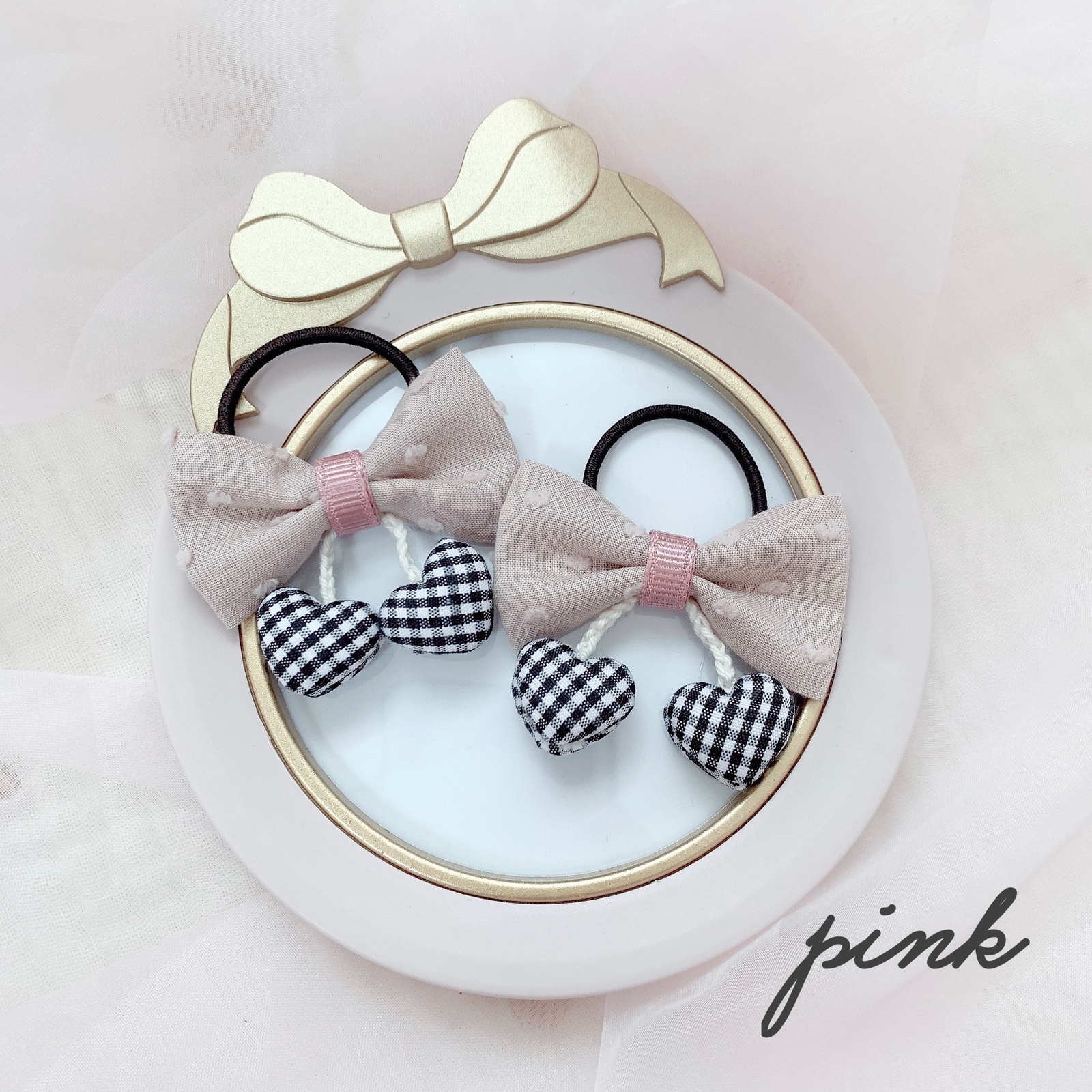 ふりふりハート♡虹色リボン♡ヘアゴム ♡ツイン ヘアゴム リボン ゴム カラフル レインボー フリルリボン