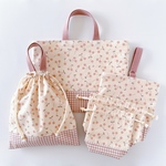 【入園入学５点セット】くすみチェリー🍒　レッスンバッグ　上履き入れ　体操服袋　お弁当袋　コップ袋　さくらんぼ　くすみピンク　女の子　入園グッズ　入学グッズ　入園セット　入学セット　入園入学2023