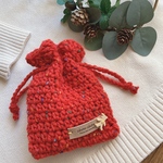 送料無料✨赤いツイードの巾着ポーチ