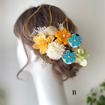 オーダー品＊Dahlia＊  オレンジ×マム×つまみ細工 和装 髪飾り 13点セット 成人式 卒業式