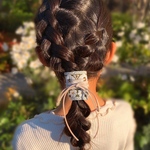 【再販】【人気】［カーキ］インド刺繍　リボン　ラップリボン　ポニーフック　ヘアアクセサリー