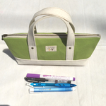 ミニトート型大きめのペンケース ヒワグリーン&生成