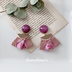 ぷっくりパープルカボションとインド刺繍タッセルピアス＊イヤリング(パープル)