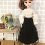 リカちゃん・服＊白のトップス＆黒のチュールスカート　