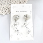 【64】かすみ草　冬　レジン　ピアス　ホワイト　シルバー　パール　花　雪　白　フラワー　ロング　ドライフラワー