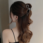シルバーリボン　バンスクリップ　ヘアクリップ　バレッタ　韓国ファッション