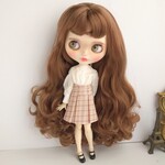 792.※単品※ピンクのチェックのボックスプリーツスカート※ブライスアウトフィット※1/6ドール服