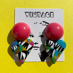 ヴィンテージディスコピンク×ポリマークレイハート✳ピアス､イヤリング✳個性的 VINTAGE 古着 韓国 ハート ポリマークレイ 昭和レトロ 緑 80S 80年代 樹脂粘土 レトロポップ ピンク