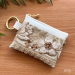 new✨インド刺繍リボンポーチ ホワイトミニ♡フェイクレザー　カードケース　小物入れ