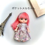 パープルフラワーワンピース&ヘアバンドセット＊ポケットメルちゃん・ポケメル＊