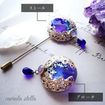 【 結晶 の ブローチ 】 レジン アクセサリー 雪 スノー クリスマス  自然 ブルー 結晶 青 着物 ストール 誕生日 プレゼント 冬 魔法