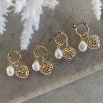 再販♡キルティングハートと淡水パール【イヤリングorピアス】