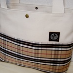 トラッド・茶系チェック☆Ａ４トートバッグ☆帆布＆本革タグ