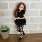 NO,236 リカちゃん　服　レオパード　スリムパンツ　ブラック　ドットチュールのブラウス　秋のお出かけコーデ　リアルクローズ