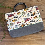 ★new！【レッスンバック】はたらく車*キナリ　*design Ｅ　　受注制作　※キナリ×黒1点即時発送可能です
