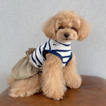  犬服 ケーブル編み風 ハイネック＊ボーダーワンピース