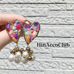 H1.💖圧倒的大人気再販㊱💖ハートピアス イヤリング レジン ポップ カラフルミックス シェル さざれ石 ピンク レインボー キラキラ パール 大ぶり 個性的 被らない 特別 目を引く レトロポップ