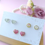 在庫処分　ピアス３点セット♡　ピンク系♫　スタッドピアス　[サージカルステンレス316L/樹脂ピアス]　小さいピアス　小ぶり　レジン　プチピアス　セール　キラキラ