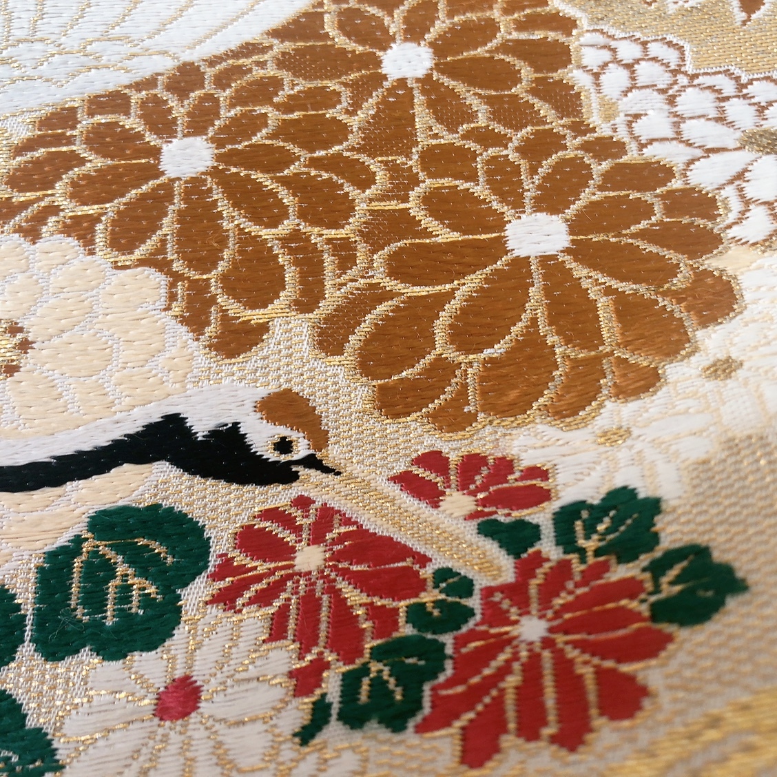 【⑯0666】190cm/昭和レトロ/鶴・笠松/帯リメイク品/タペストリー a16a-2124】和柄タペストリー・102cm/聚宝熨斗文様/帯リメイク