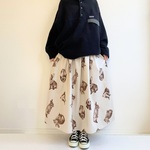 子うさぎのロングスカート＊もふもふウサギ＊マキシ丈＊コットンリネン　綿麻＊ナチュラル＊モカブラウン