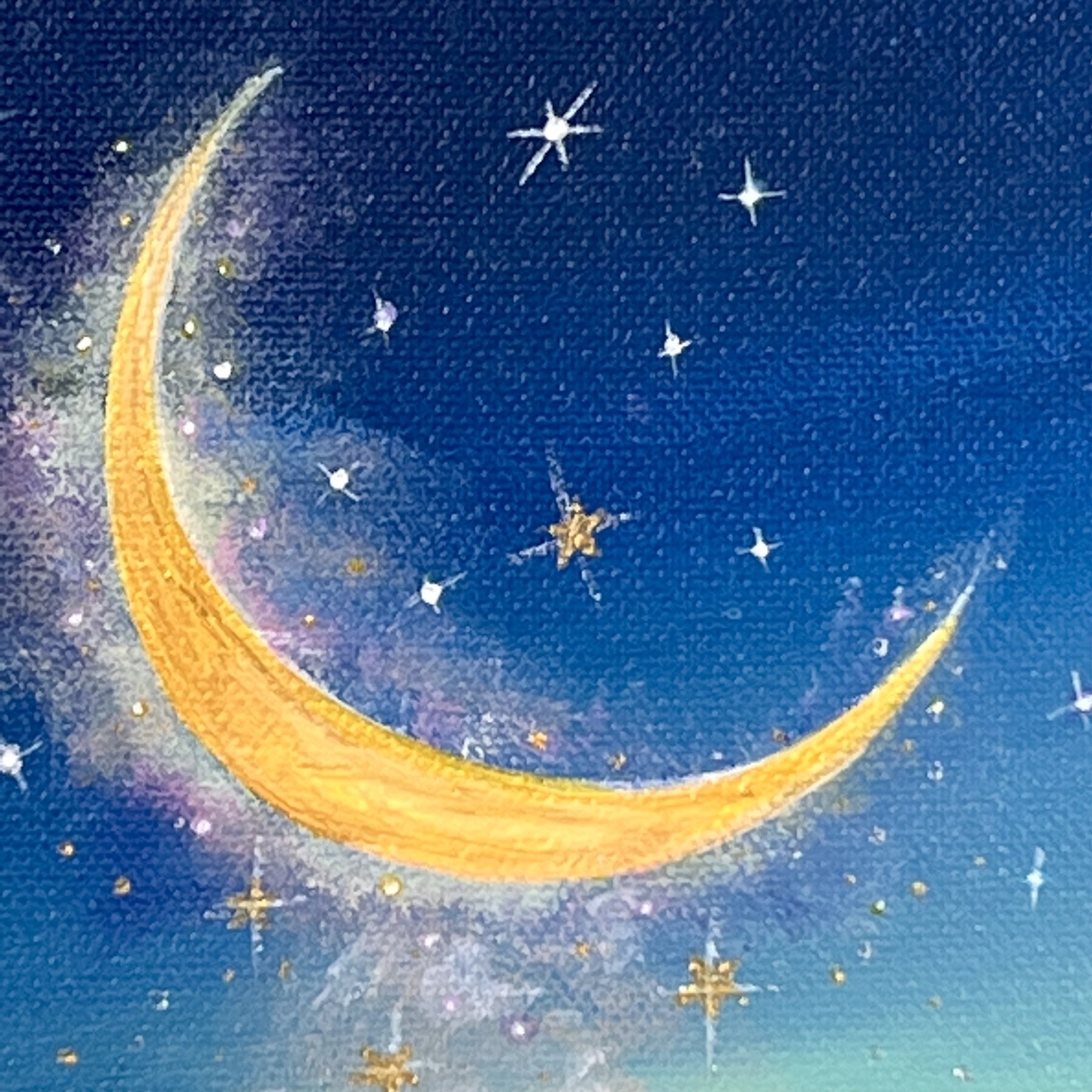 月の竪琴　ハンドメイドパステル画　絵画アート原画 アクリル画《原画》 ✴︎ 星降る三日月と猫✴︎ - Loncheka