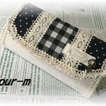 ハンドメイド　長財布　チェック　リネン