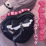 新作❤️地雷 天使 羽 ショルダーバッグ【№402】量産型 病み可愛い ハート サテン リボン エナメル ヤンデレ メンヘラ サブカル 原宿 韓国 ブラック ハート型 クロス 十字架