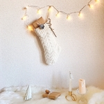 【木製タグつき　クリスマスソックス　White】クリスマスアイテム メリークリスマス 撮影小物 クリスマス飾り　クリスマスストッキング　オーナメント　クリスマスツリー　靴下