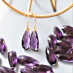 30％OFF SALE【限定数のみ】パープルクォーツ　細長大粒ペアシェイプ　ワイヤー巻　316Lサージカルステンレスフックピアス