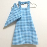 ☆１セット限定20％OFF☆ 110cm 綿ポリダンガリー チェック（ブルー）ゴム紐 子供用エプロン・三角巾セット