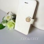 ホワイト×セピアグレー＊bijouスマホケース