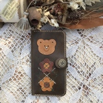 新色！本革クマさんスマホケース🧸手帳型 iPhone 左利きも対応  カーキ  韓国風 レザー ハート 深緑