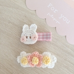 𖥧 𖧧うさぎちゃん＆3連花𖥧 𖧧baby＆kidsヘアクリップ2点set⋆⋆赤ちゃんヘアピン
