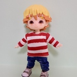オビツ11 サイズ●ボーダー長袖シャツ（赤）※後ろ開きあり