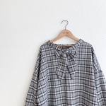 LADY'S★あたたかコットンの2wayボウタイプルオーバー/グレー系チェック