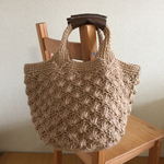 本革持ち手カバーつき 松あみの麻ひもバッグ