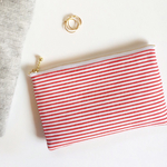 (India) M 18cm 手紡ぎ布のフラットポーチ  Red & White